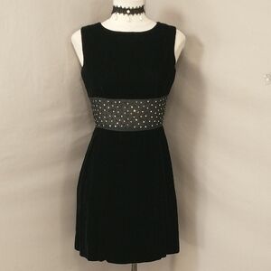 Vintage 60s 70s Velvet Mini Sheer Band With Rhinestones Sz 6 Flirty Party Dress